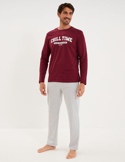 Ensemble pyjama pantalon et t-shirt bordeaux homme