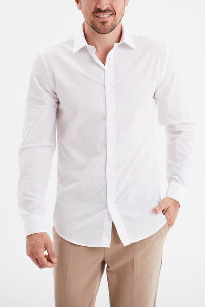 Chemise coupe ajustée manches longues blanc homme