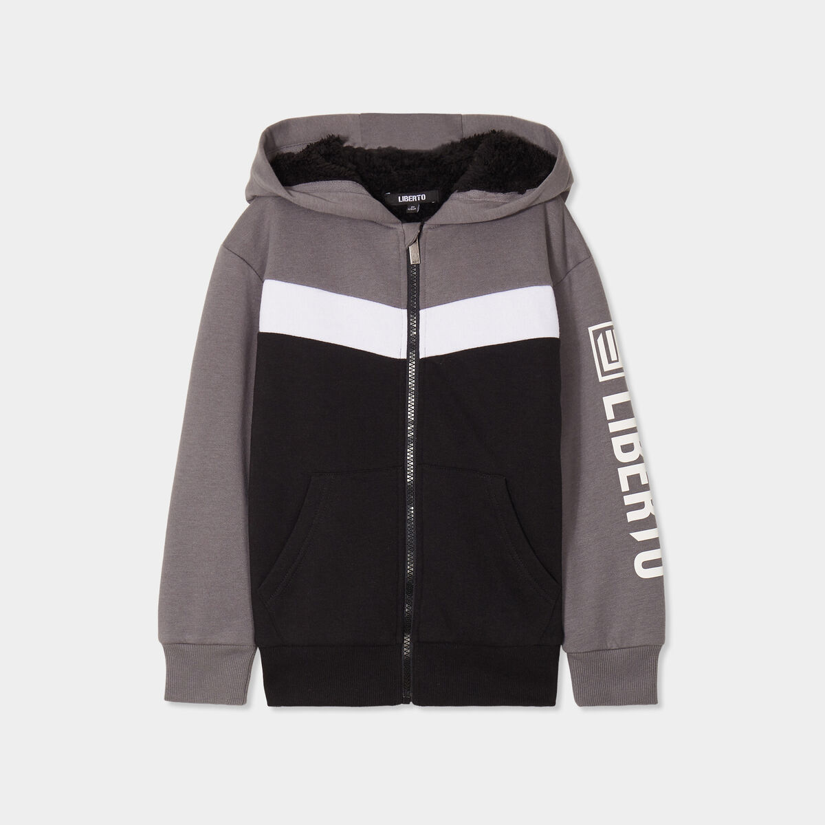 Sweat zippé à capuche fourrée Liberto noir garçon