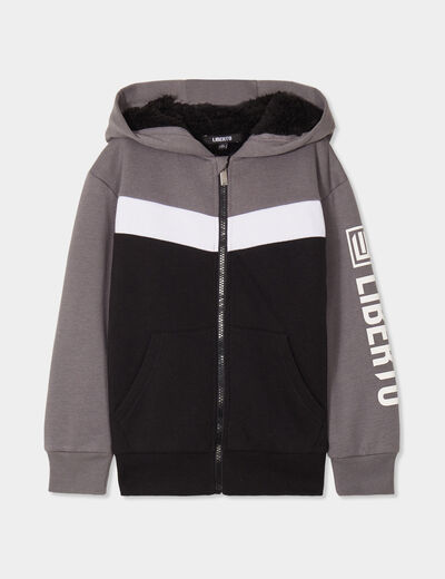 Sweat zippé à capuche fourrée Liberto noir garçon