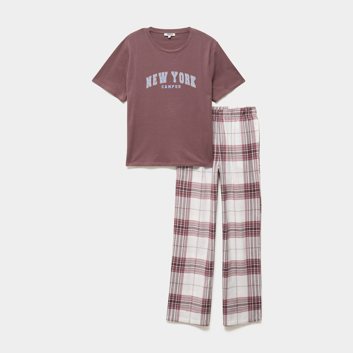 Ensemble pyjama pantalon t-shirt coton beige femme