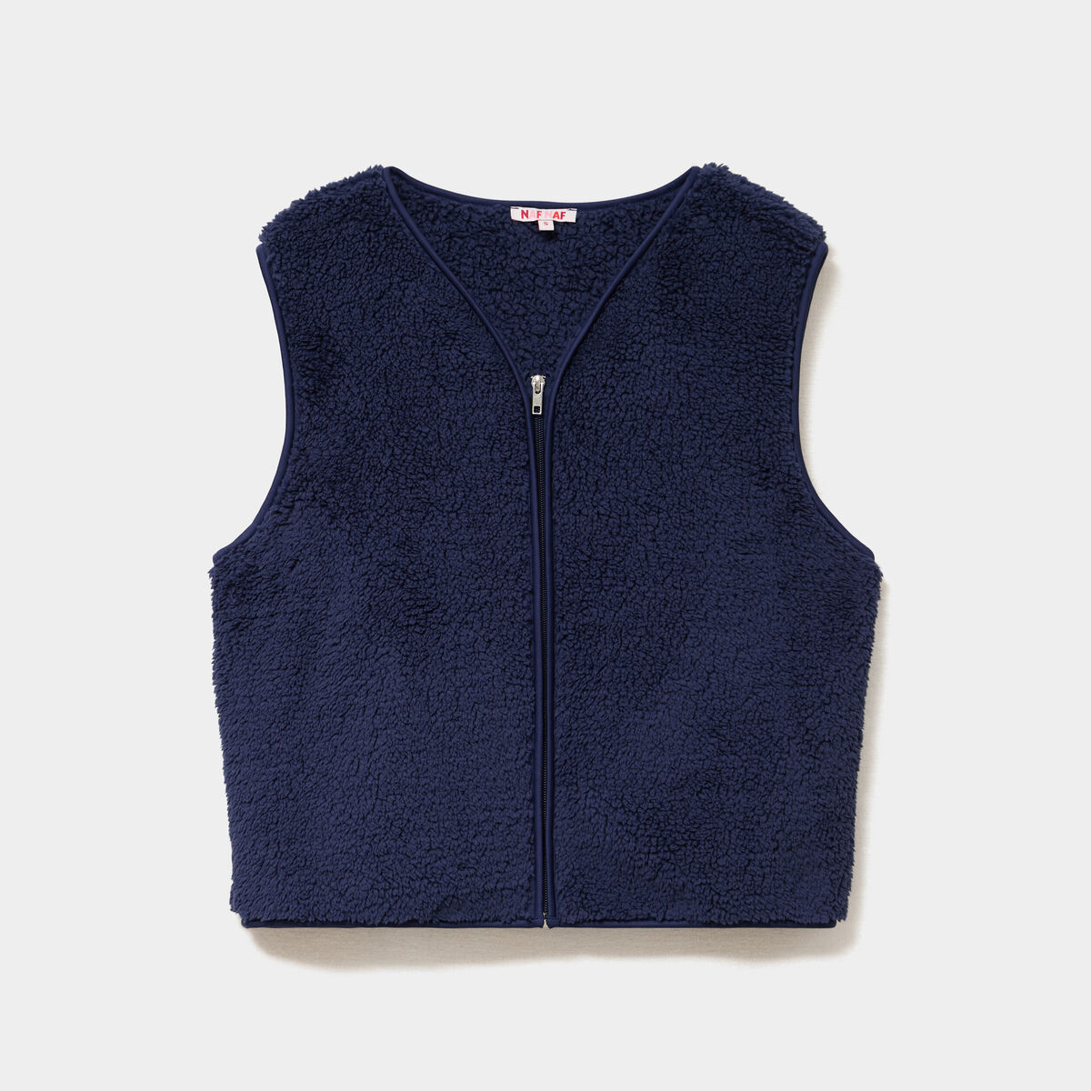 Gilet sans manches effet sherpa zipp&eacute; bleu marine femme