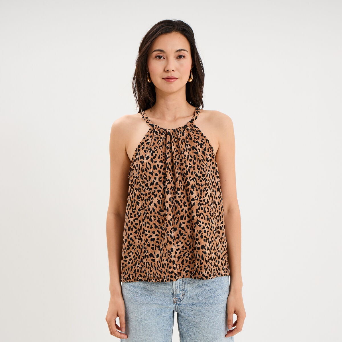 D&eacute;bardeur encolure am&eacute;ricaine beige femme