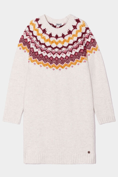 Robe pull courte droite Creeks beige fille