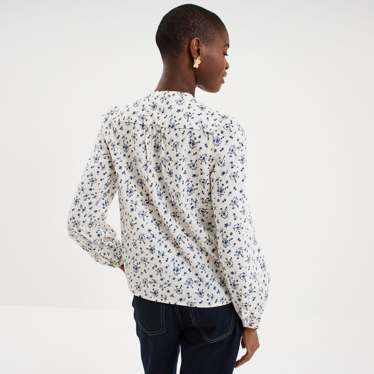 Blouse droite manches longues coton ecru femme
