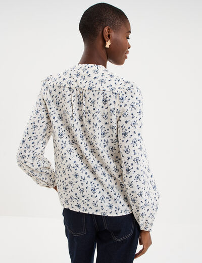 Blouse droite manches longues coton ecru femme