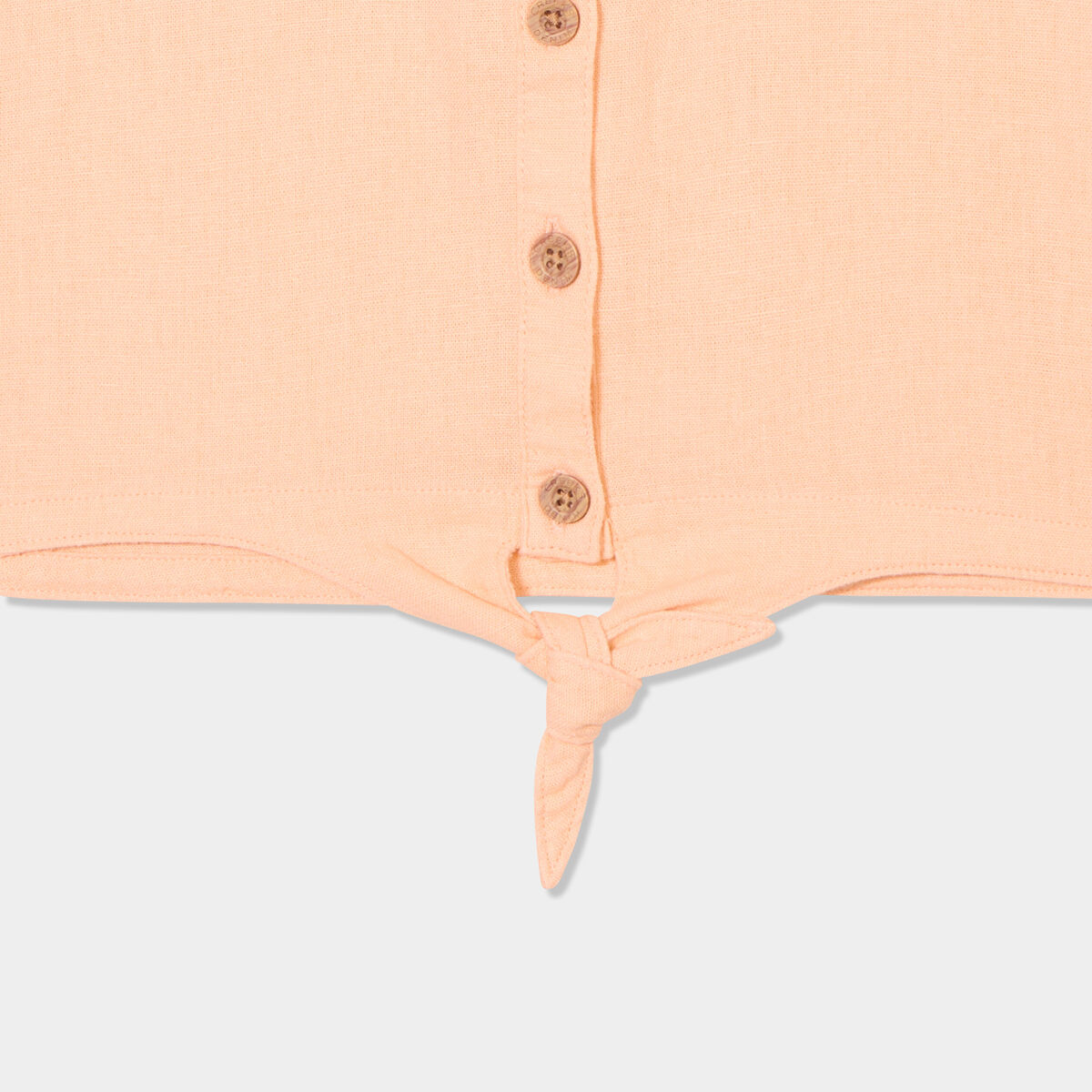 Chemise nouée manches courtes en lin rose saumon fille