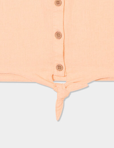 Chemise nouée manches courtes en lin rose saumon fille