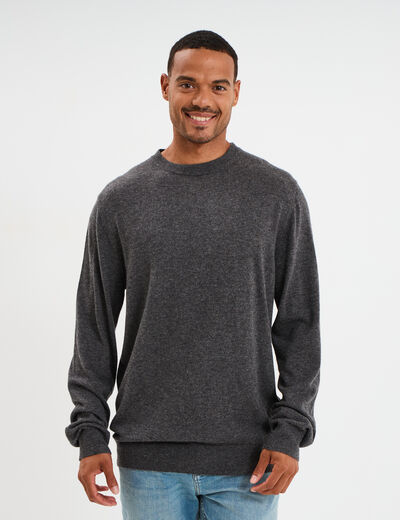 Pull col rond manches longues gris fonc&eacute; homme
