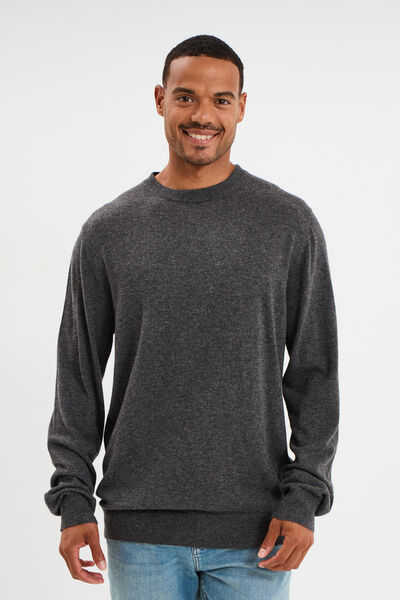 Pull col rond manches longues gris fonc&eacute; homme