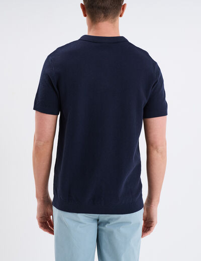 Polo col zipp&eacute; manches courtes coton bleu marine homme