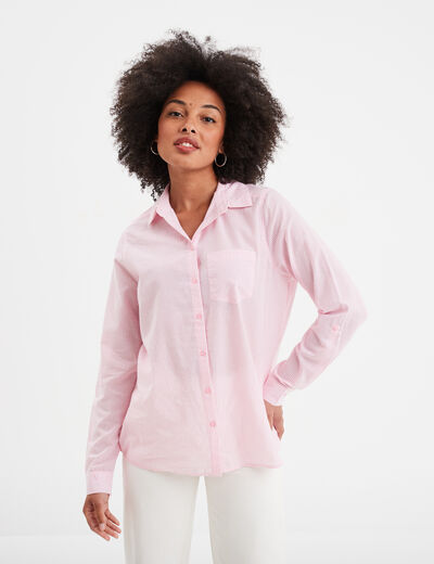 Chemise manches longues 1 poche coton blanc femme