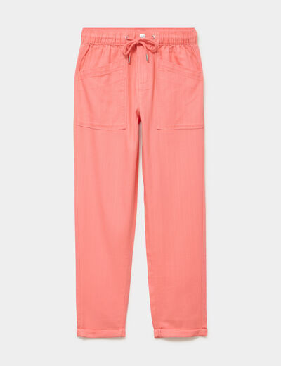 Pantalon mom taille &eacute;lastiqu&eacute;e vieux rose femme