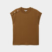 T-shirt gaufr&eacute; col rond avec boutons beige femme
