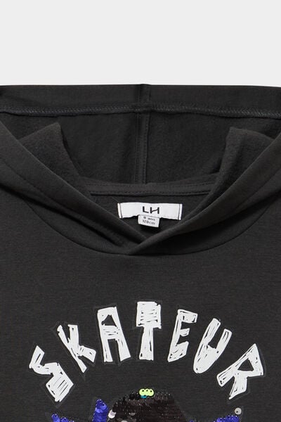 Sweat hoodie capuche sequins r&eacute;versibles gris fonc&eacute; gar&ccedil;on