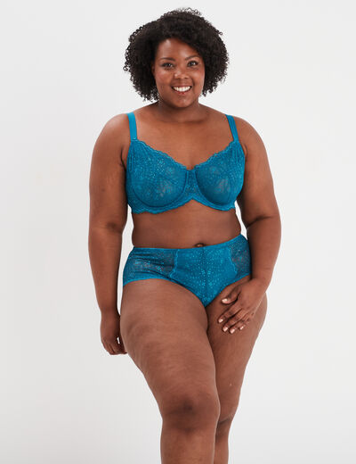 Shorty en dentelle Izzie bleu canard femme grande taille