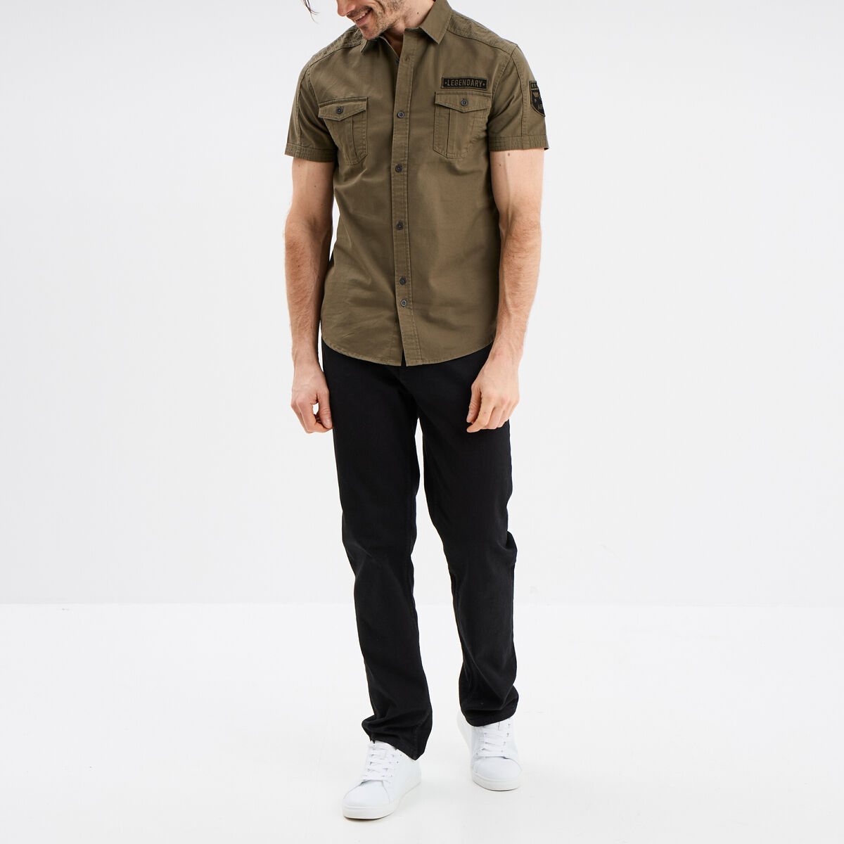 Chemise manches courtes Liberto vert kaki homme