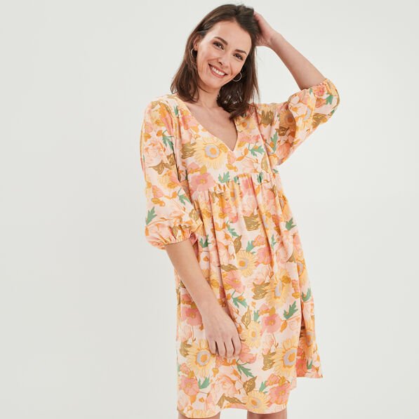 robe evasee manches 34 ecru femme Robe évasée manches 3/4 ecru femme