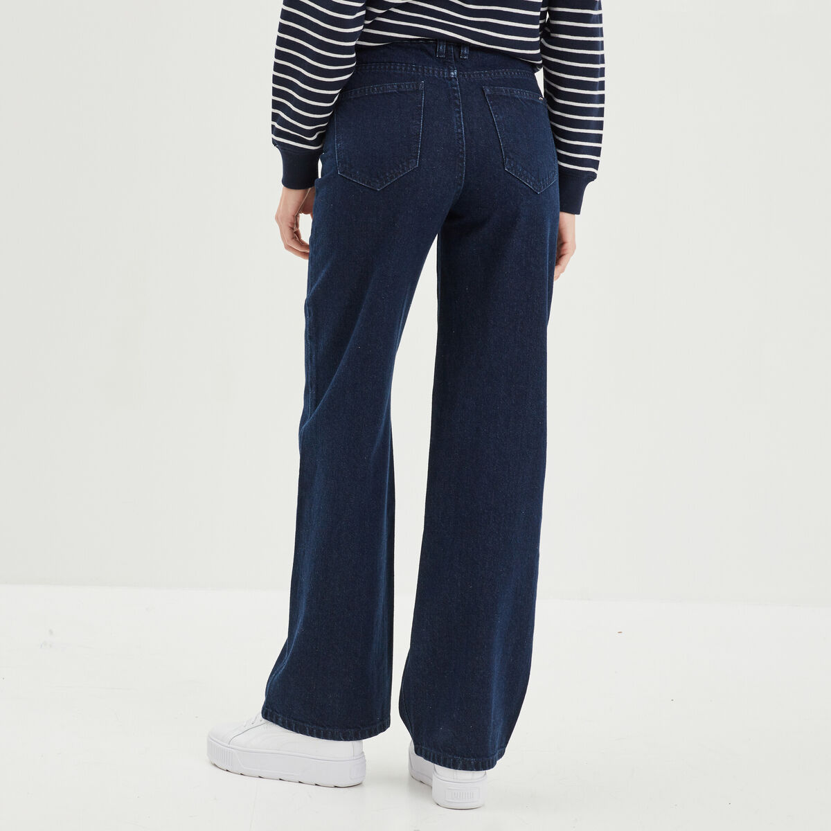 Jeans wide leg taille haute coton denim brut femme
