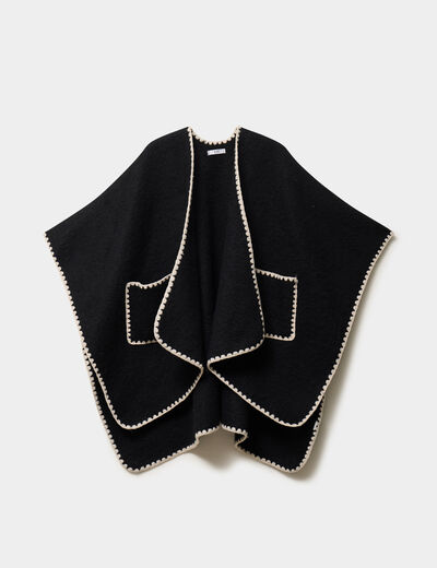 Poncho avec liser&eacute;s contrast&eacute;s noir femme