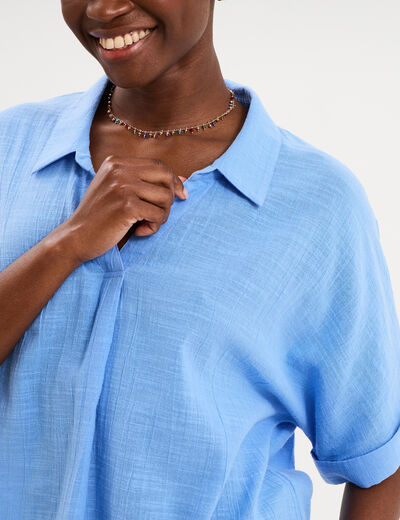 Blouse col chemise oversize coton bleu electrique femme