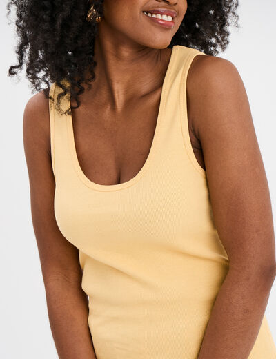 Débardeur col rond côtelé coton jaune clair femme