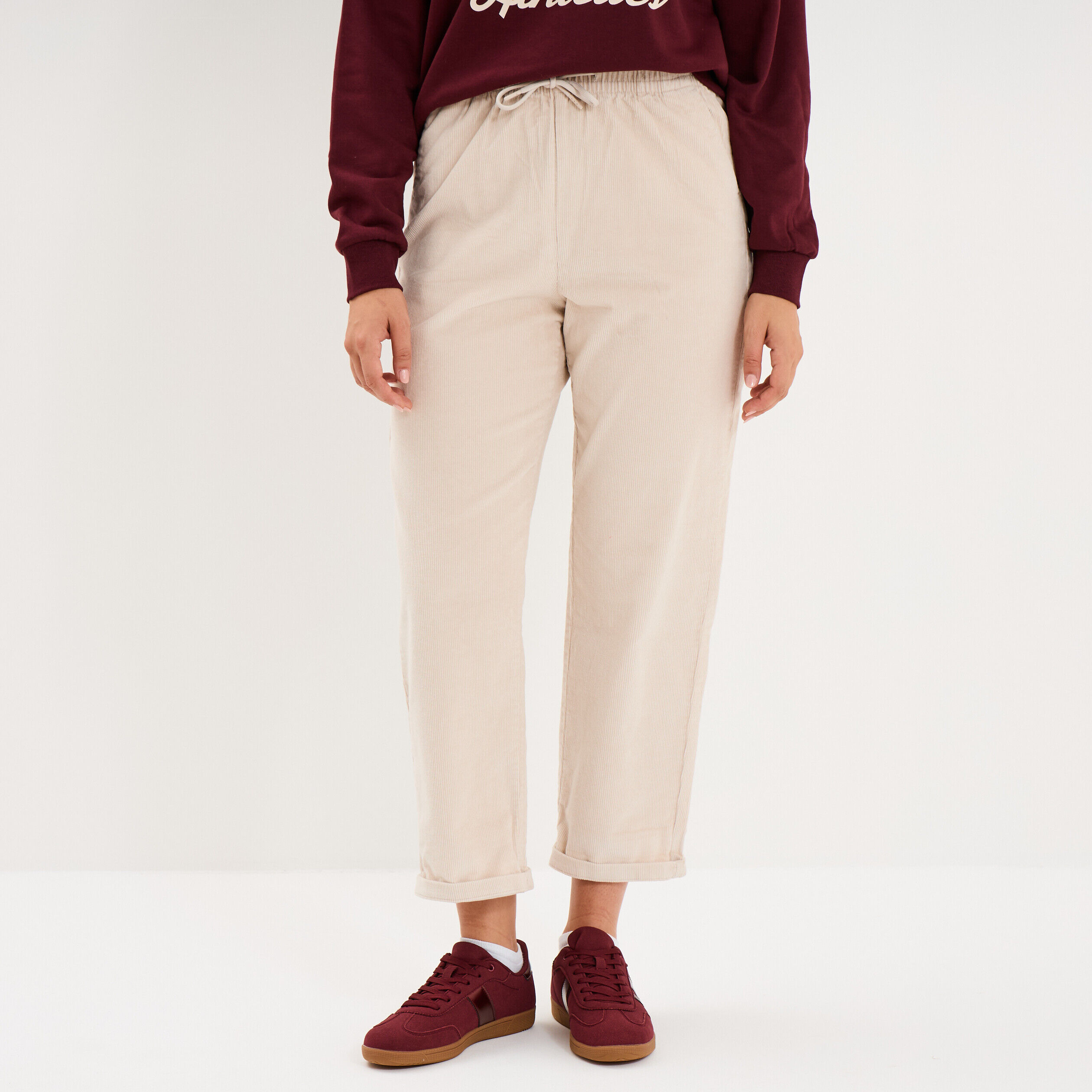 Pantalon taille haute velours 7/8ème sable femme CREEKS