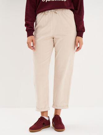 Pantalon taille haute velours 7/8&egrave;me sable femme