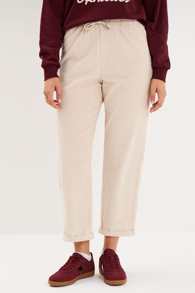 Pantalon taille haute velours 7/8&egrave;me sable femme