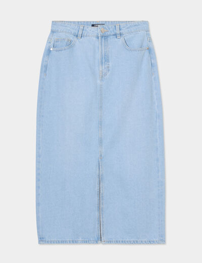 Jupe midi fendue en jean coton denim triple stone femme