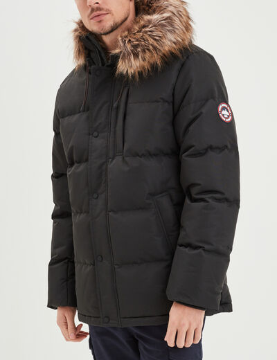 Parka capuche fausse fourrure amovible noir homme