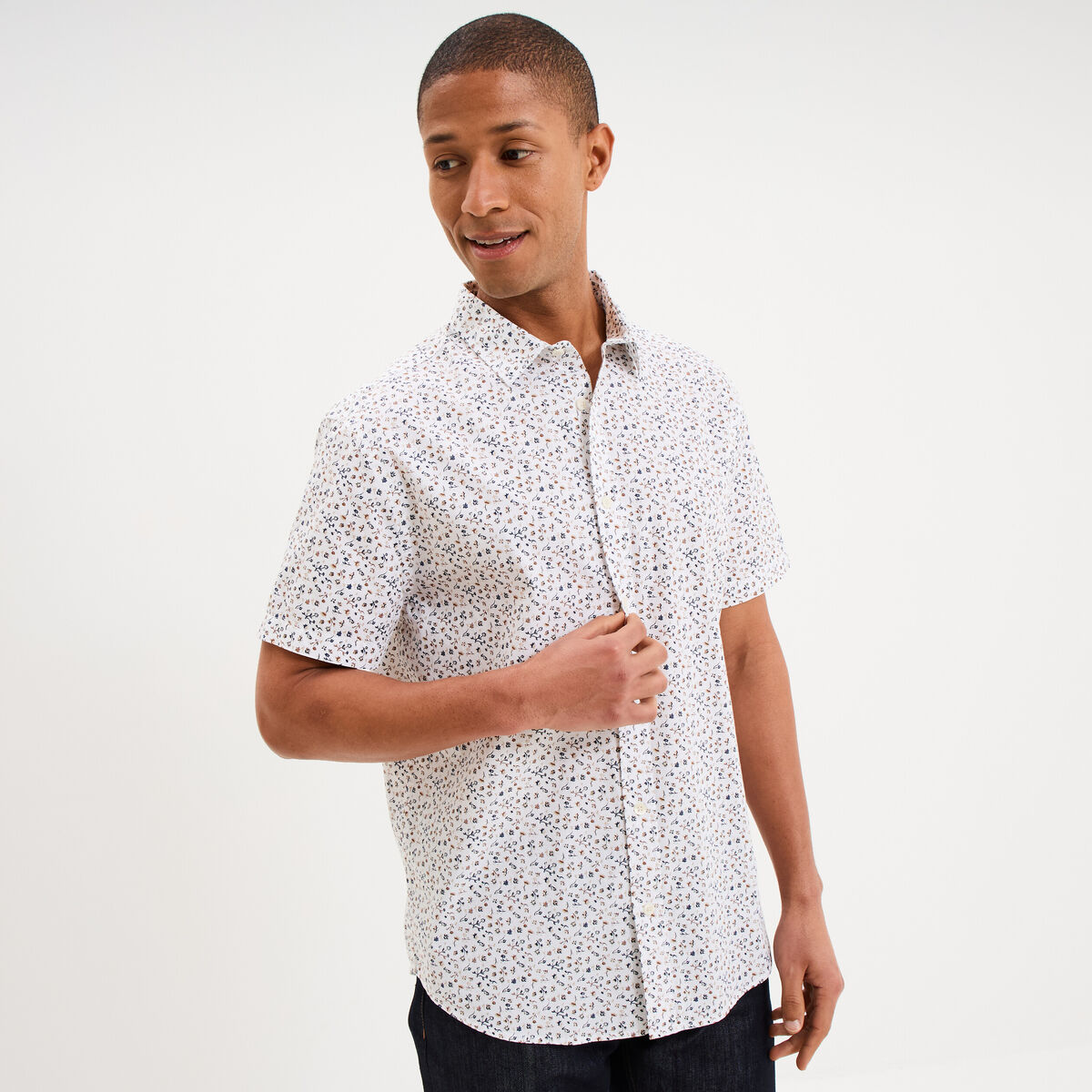 Chemise droite manches courtes coton ecru homme