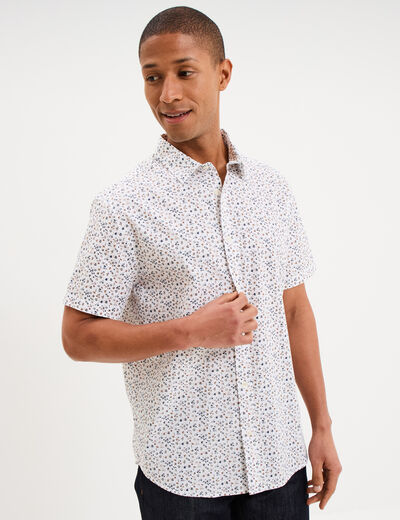 Chemise droite manches courtes coton ecru homme