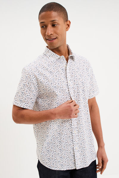 Chemise droite manches courtes coton ecru homme
