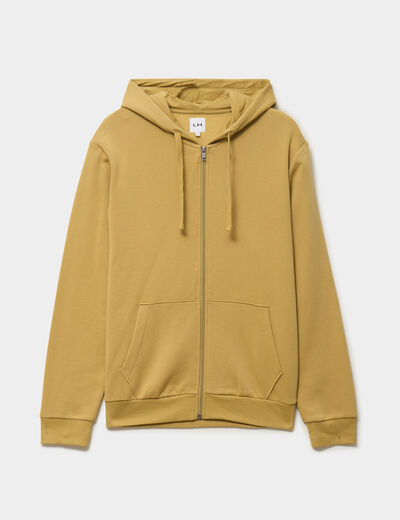 Sweat zipp&eacute; molleton &agrave; capuche vert kaki homme