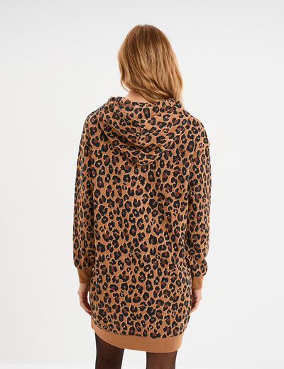 Robe sweat &agrave; capuche camel femme