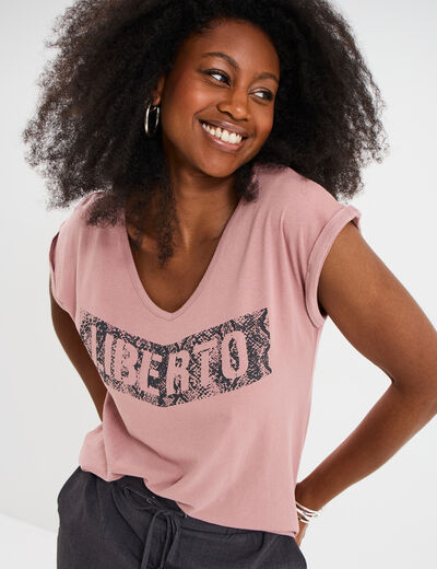 T-shirt d&eacute;lav&eacute; en coton parme femme