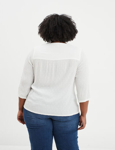 Blouse plumetis avec épaules dentelle blanc femme grande taille