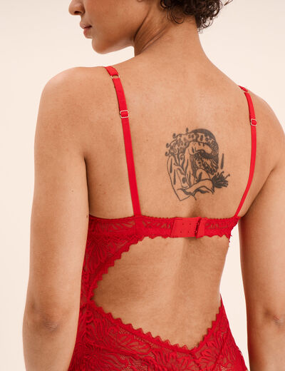 Body padd&eacute; dentelle avec la&ccedil;age rouge femme