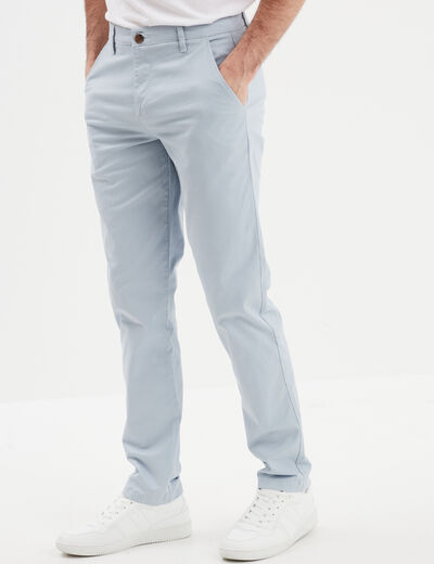 Pantalon chino droit stretch retroussé bleu ciel homme