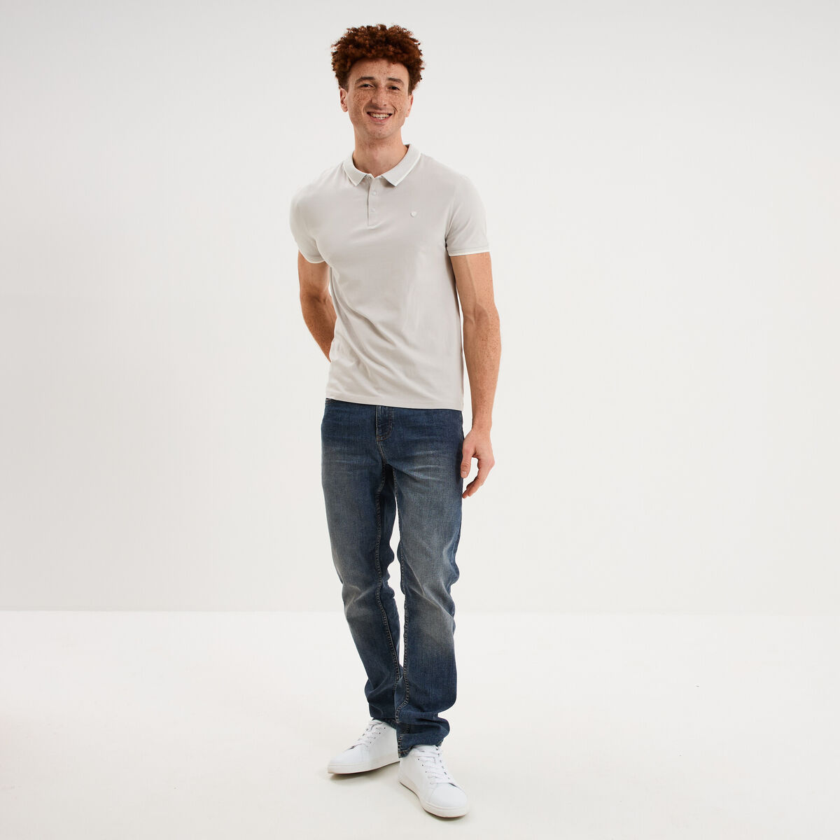 Polo slim manches courtes stretch gris clair homme