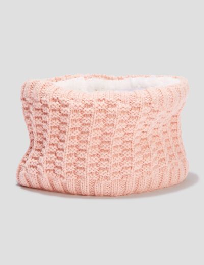 Snood tricoté doublure laine rose bébé fille