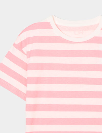 T-shirt col rond manches courtes coton ecru fille
