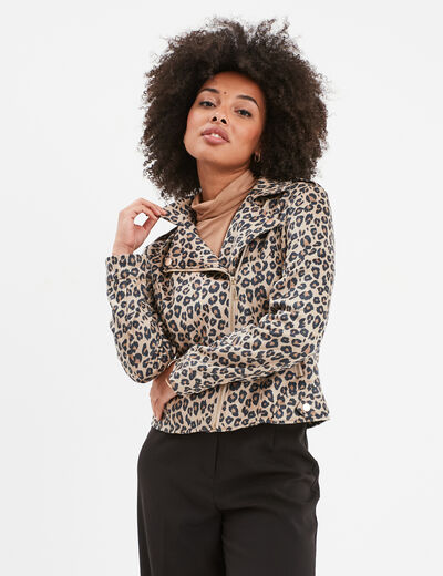 Veste courte esprit biker effet suédine sable femme