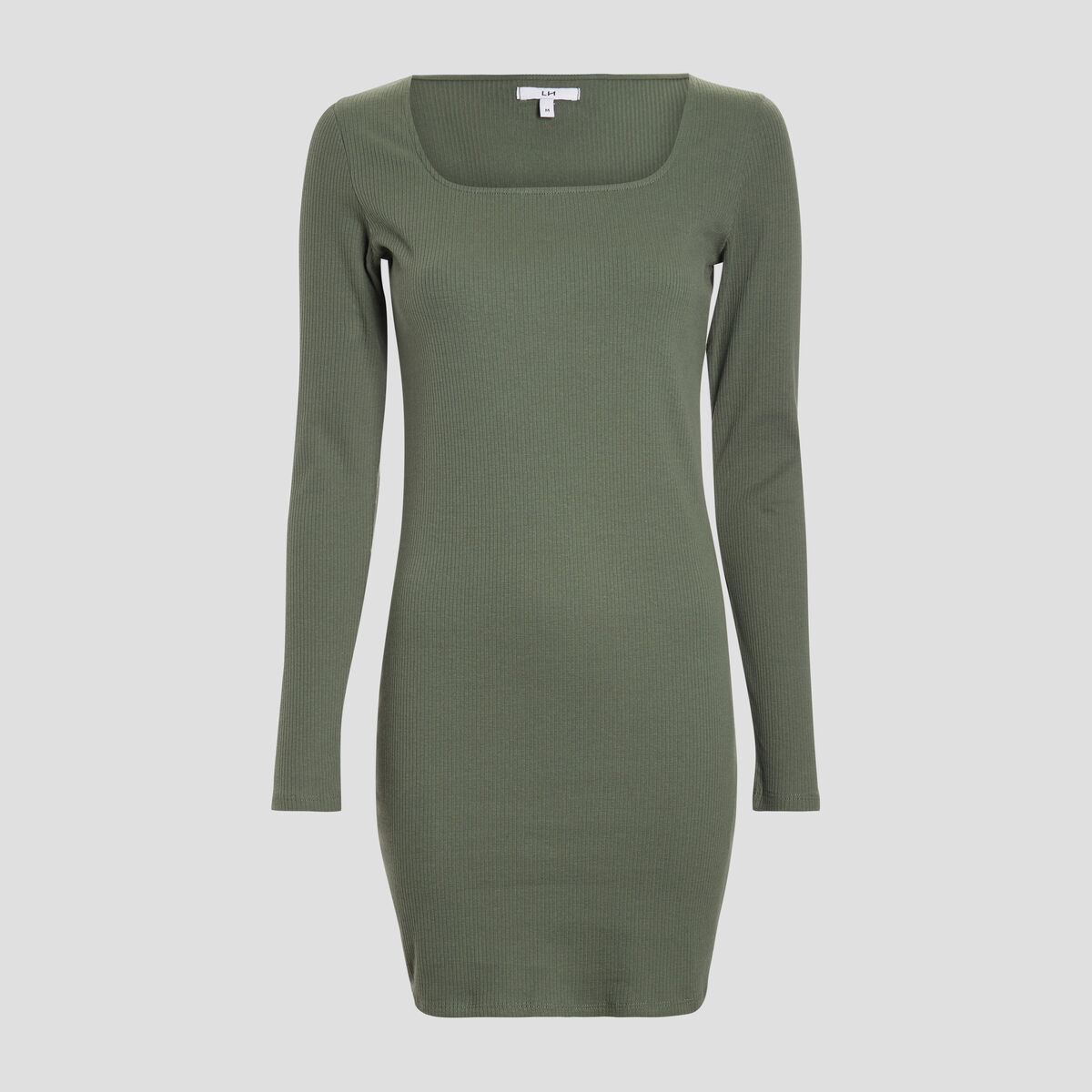Robe droite à encolure carrée vert kaki femme