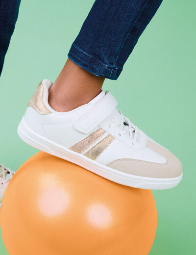 Tennis basses à scratchs blanc fille
