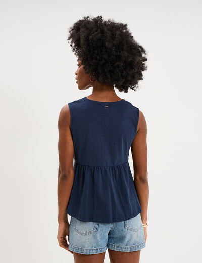 D&eacute;bardeur fluide col en V coton bleu marine femme