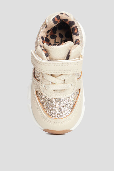 Baskets running à scratchs et paillettes jaune or bébé fille