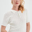 Pull col polo manches courtes blanc femme