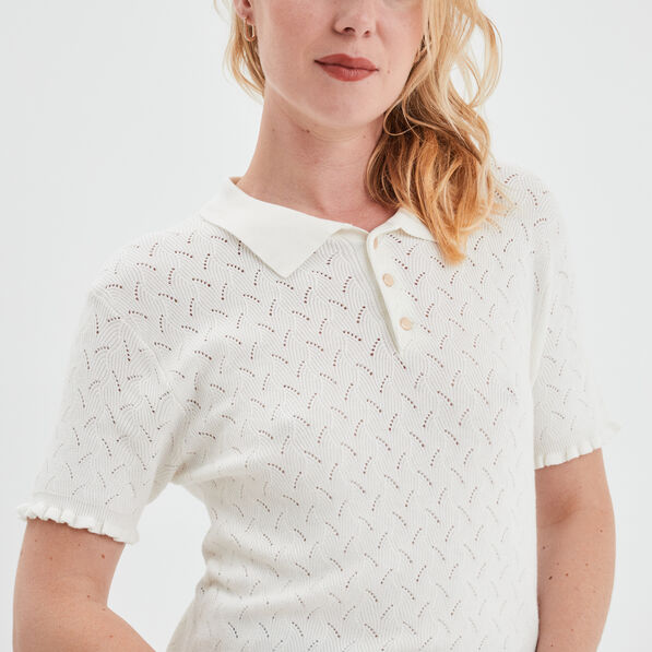 pull col polo manches courtes blanc femme Pull col polo manches courtes blanc femme